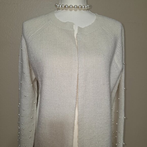 LOFT Outlet Pearl-Embellished Open Front Cardigan – Size L - Picture 2 of 6